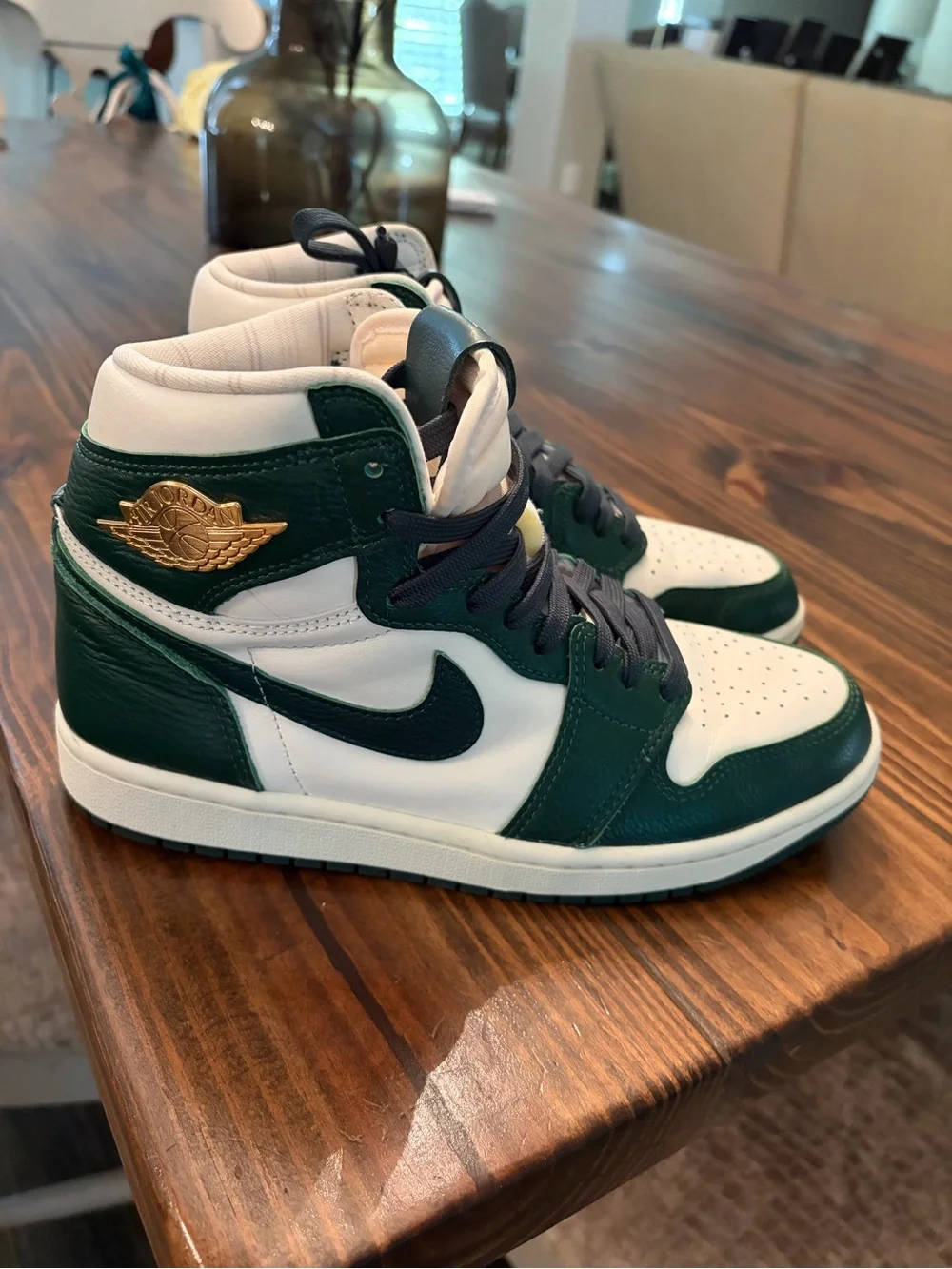 Nike Womens Jordans High-Top Sneakers in White and Dark Green
